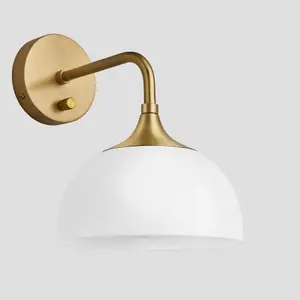 Industville Chelsea Opal Glass Dome Wall Light, 8 Inch, White, Brass Holder