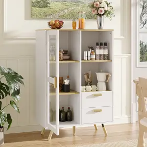 80 x 40 x 120cm Side Cabinet with Glass Door Drawers and Open Shelves