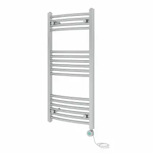 Rinse Bathrooms Electric Heated Towel Rail Curved Chrome Thermostatic Bathroom Towel Radiator with Timer - 1000x500mm