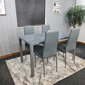 Dining Table And Chairs Set 4 Dining Set for 4  Grey Table with 4 Grey Leather Chairs Furniture Kosy Koala