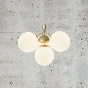 Nordlux Ivona 4-Spot Indoor Living Dining Glass Pendant Ceiling Light in Brass (Diam) 20cm