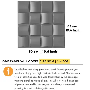 3D Wall Panels Adhesive Included - 6 Sheets Cover 16.15ft²(1.5m²) Interior Cladding Panels - Square Grid Lattice Design Matte Grey