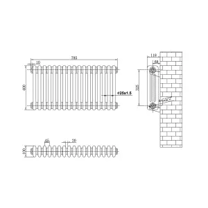 Braxton White Triple Horizontal Column Radiator - 400x785mm