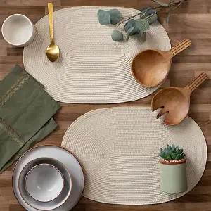 Wipe Clean Woven Oval Placemats Almond Set of 4 29cm x 44cm