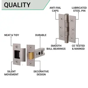 AFIT Satin Stainless Steel Return To Door Lever on Rose Handle Latch Kit - 76mm Hinges 76mm Latch