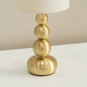 ValueLights Marissa Gold Stacked Ball Bedside Light Table Lamp with Drum Shade - LED Bulb Included