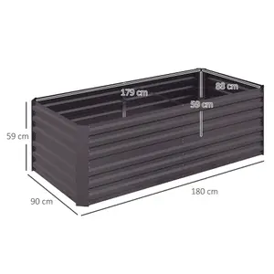 Outsunny Galvanised Steel Outdoor Raised Bed w/ Reinforced Rods, Dark Grey