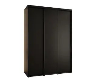 Stylish Black Sliding Wardrobe H2050mm W1700mm D600mm with Customisable Black Steel Handles