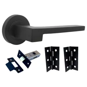 UNO-3 Door Handle Modern Matt Black Lever on Rose Internal Handles + 64mm Latch & Hinges