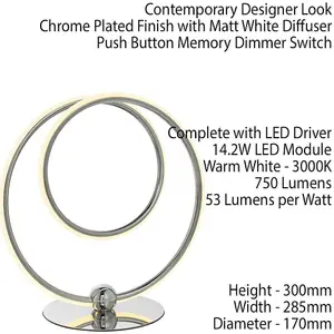 Chrome Infinity Loop Table Lamp 14W Warm White LED Bedside Desk Feature Light