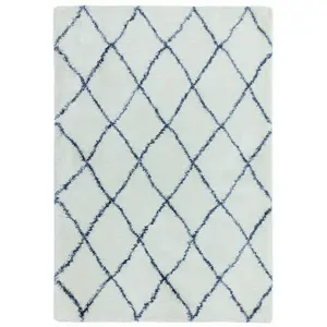 Cream Blue Geometric Shaggy Luxurious Modern Jute Backing Rug for Living Room Bedroom and Dining Room-80cm X 150cm