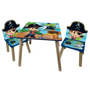 URBNLIVING 53cm Height Kids Wooden Table & 2 Chairs Pirate Themed Toddlers Junior Play Desk Set