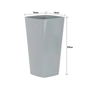 Wham Studio Set of 3 16cm Tall Square Plastic Planter Plant Pot, Office or Home Office, Computer Desk (Cool Grey) Made in the UK