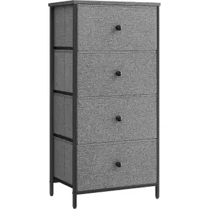 SONGMICS Chest of Drawers Bedroom, Drawer Storage Unit, Dresser with 4 Fabric Drawers, Metal Frame, Classic Grey and Classic Black