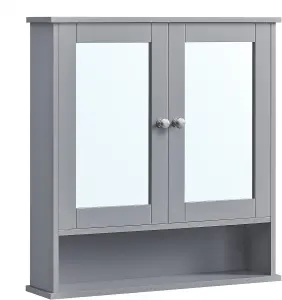 VASAGLE Bathroom Cabinet with Mirror, Wall Cabinet with 2 Mirrored Doors, Adjustable Shelf, Wall-Mounted, Dove Grey