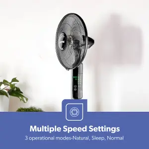 Geepas Black 16" 5 Blades Pedestal Fan with Remote Control Floor Standing Oscillating