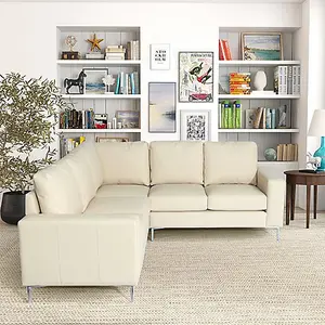 Baltic Faux Leather Corner Sofa In Ivory