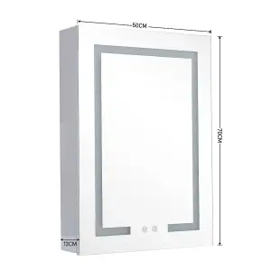 1-Door LED Illuminated Anti Fog Mirrored Bathroom Cabinet with Touch Sensor Shaver Socket 60x45cm