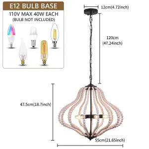 Garwarm 5-Light Boho Wood Beaded Pendant Lighting