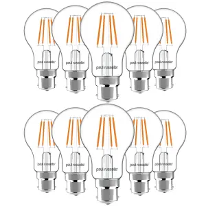 paul russells LED Filament Dimmable GLS Bulb, BC B22, 12W 1521 Lumens, 100w Equivalent, 2700K Warm White, Pack of 10