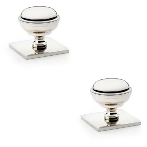 2 PACK - Classic Round Cabinet Door Knob & Matching Backplate Polished Nickel 34mm Handle