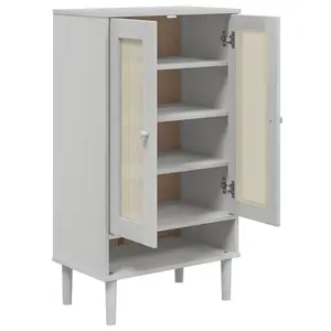 Shoe Cabinet SENJA Rattan Look White 59.5x35x107 cm Solid Wood