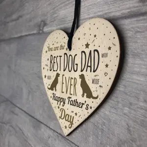 Red Ocean Funny Father's Day Gift Card Wooden Heart Best Dog Dad Gifts Humour Dog Gifts Keepsake