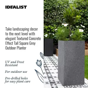 Set of 2 IDEALIST™ 50cm Tall Planter, Grey Reinforced Stone Garden Tall Square Planters, Outdoor Plant Pots L21 W21 H50 cm, 22L