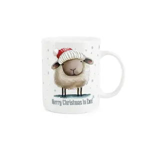 Purely Home Christmas Mug - Festive Sheep Novelty Pun Gift/Present - Bone China Mug