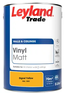 Leyland Trade Vinyl Matt Walls & Ceilings Emulsion Paint Signal Yellow (RAL 1003) 5L