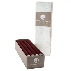 Northern Lights 12" Taper Candle Pack of 12 - Bordeaux