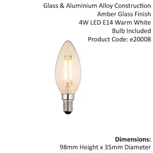 LED Filament Lamp Bulb 4W Candle Shaped E14 LED Amber Tinted Glass Warm White