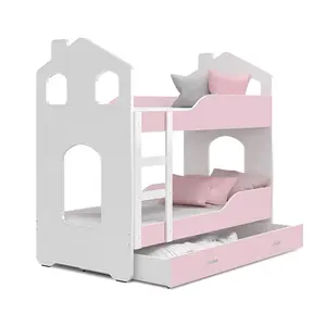 Liev European Toddler (80 x 160cm) Bunk Bed with Drawer Pink/White