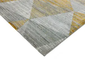 Yellow Chequered Geometric Modern Easy to clean Rug for Bed Room Living Room and Dining Room-80cm X 150cm