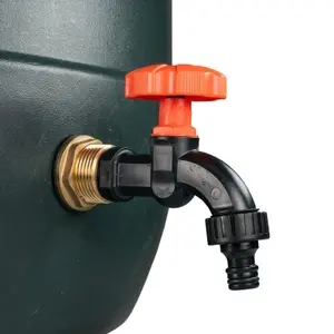 Water Butt Replacement Tap BRASS Metal Lever UK Bib Outlet Barb Quick Hosepipes  Plastic Dial Tap (Black) 1"