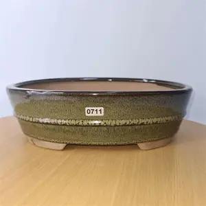 31cm Glazed Bonsai Pot - Oval - 31cm x 24cm x 8cm - Green