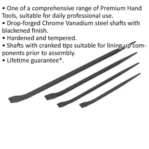 4 Piece Pry Bar Set - 300mm 400mm 450mm & 450mm Steel Shafts - Drop Forged