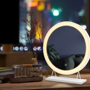 EMKE LED Hollywood Vanity Mirror 480mm Round Makeup Mirror Dressing Table with Dimmable and 3 Colors, White