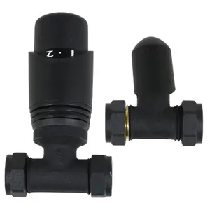 Tower Thermostatic Radiator Valve with Lockshield Straight Black 10-15mm Liquid Sensor