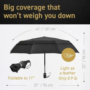 EEZ-Y Compact Travel Umbrella w/ Windproof Double Canopy Construction