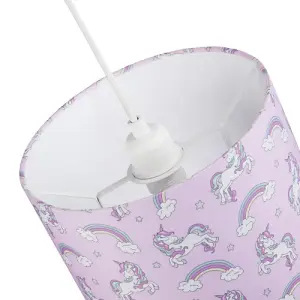 Beautiful Modern Soft Lilac Cotton Lampshade with Unicorns Clouds and Rainbows