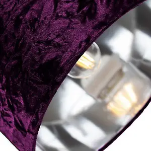 Modern Purple Crushed Velvet 12 Table/Pendant Lampshade with Shiny Silver Inner