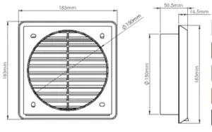 150mm Beige Louvered Grille Vent 6" Spigot