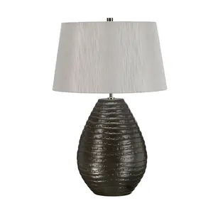 Table Lamp Textured Graphite Silver Faux Silk Shade Included LED E27 60W