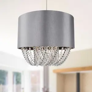 First Choice Lighting Grey Fabric Non Electric Pendant With Beaded Diffuser