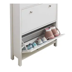 Astbury 3 Tier Shoe Cabinet Storage Cupboard Footwear Stand Rack Wooden White