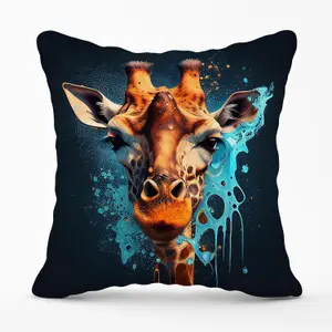 Blue Giraffe Face Splashart Outdoor Cushion 45cm x 45cm