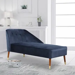 Right Hand Chaise Lounge in Velvet Navy Blue