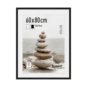 Wood Picture Frame with Mat Black / 80cm H x 60cm W x 3cm D