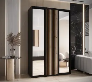 Sapporo II Black Matt Mirrored Sliding Wardrobe - Elegant Space-Saver (H)2050mm (W)1600mm (D)600mm